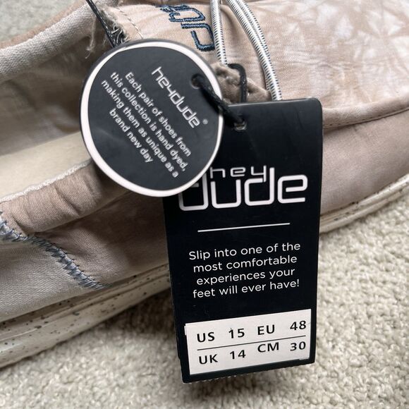 NWT HEY DUDE WALLY FUNK CANVAS Mens Shoe 15 Tan Lightweight Slip-On Camp Tie Dye - Picture 10 of 13